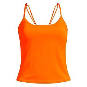 Land's End Tugless Luxe scoop neck X back tankini swimsuit top neon orange Var